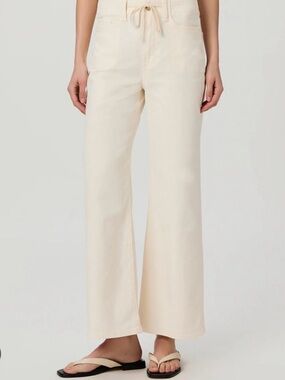 PAIGE Cream Wide-Leg Drawstring Jeans 29